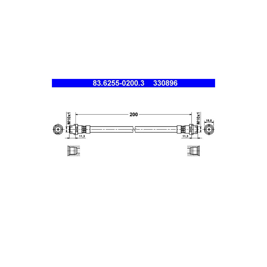 ATE 83 6255 0200 3 Brake Hose for BMW X5 E70 200Mm