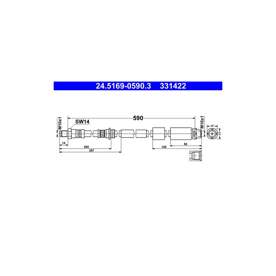 ATE 24 5169 0590 3 Brake Hose 355Mm M10X1