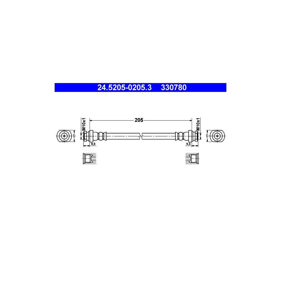 ATE 24 5205 0205 3 Brake Hose 205Mm