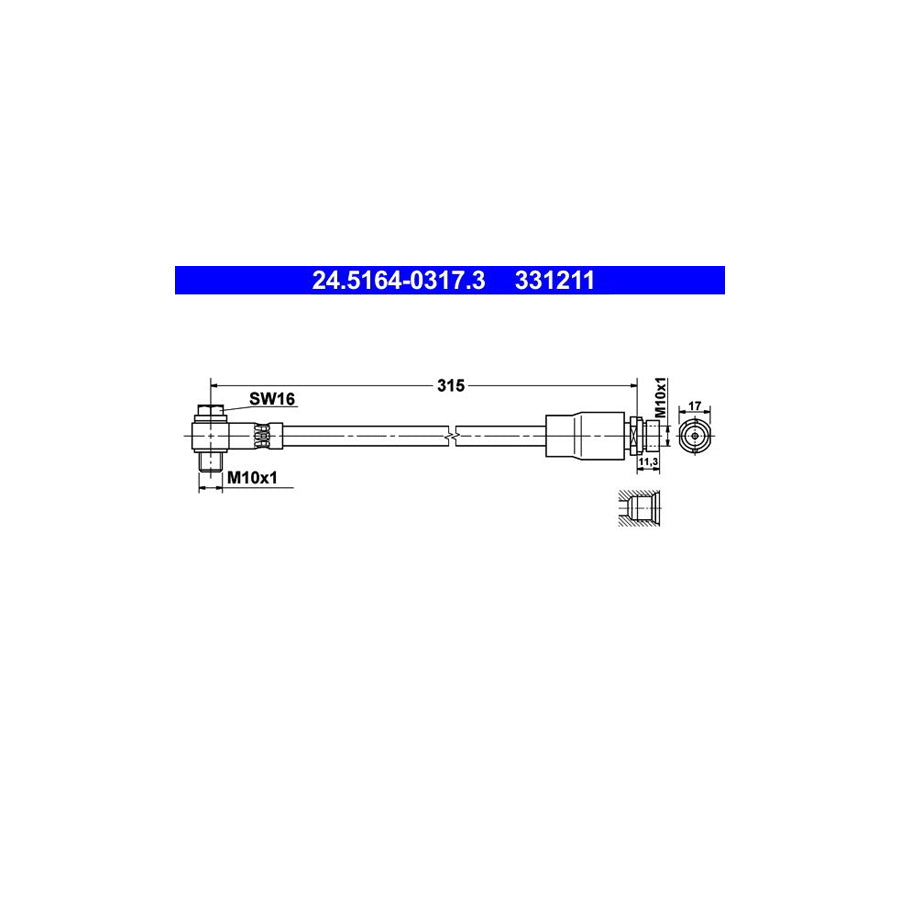 ATE 24 5164 0317 3 Brake Hose for FORD Mondeo Mk2 Estate BNP 315Mm M10X1