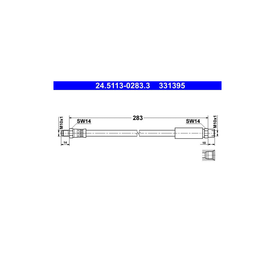 ATE 24 5113 0283 3 Brake Hose 283Mm M10X1