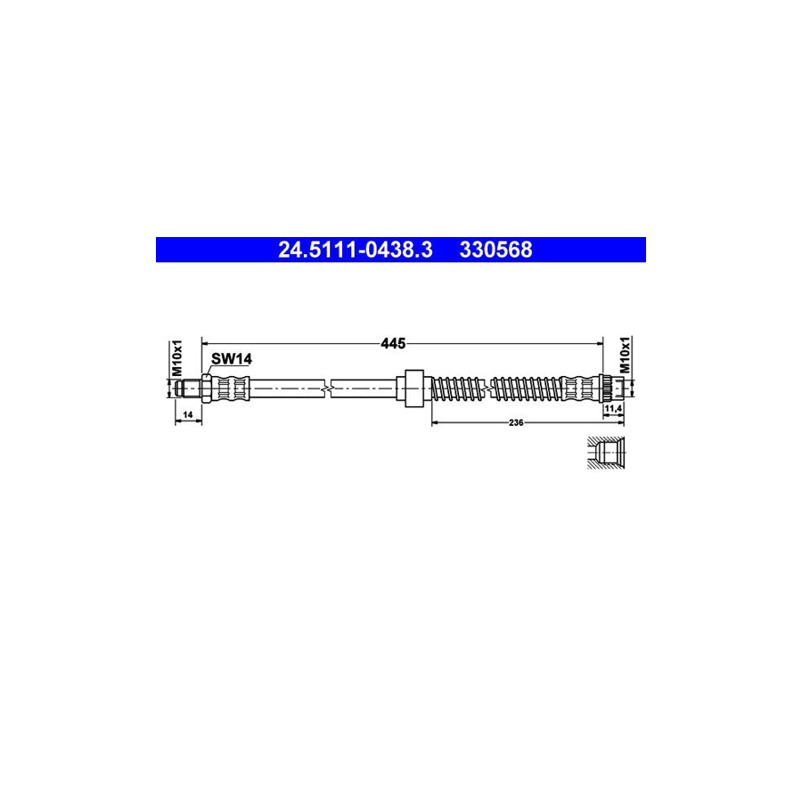 ATE 24 5111 0438 3 Brake Hose 445Mm M10X1