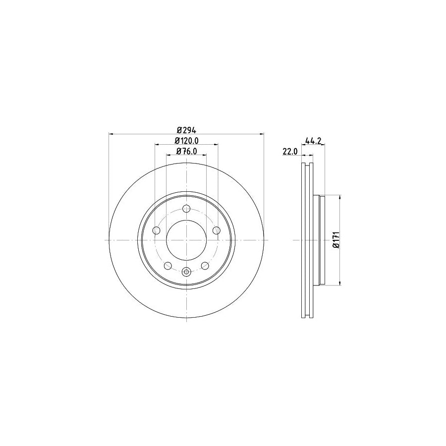 HELLA PRO High Carbon 8DD 355 128 031 Brake Disc Externally Vented Coated High carbon without wheel hub without wheel studs