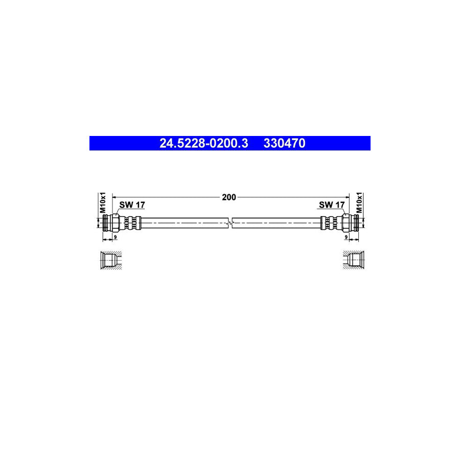 ATE 24 5228 0200 3 Brake Hose 200Mm