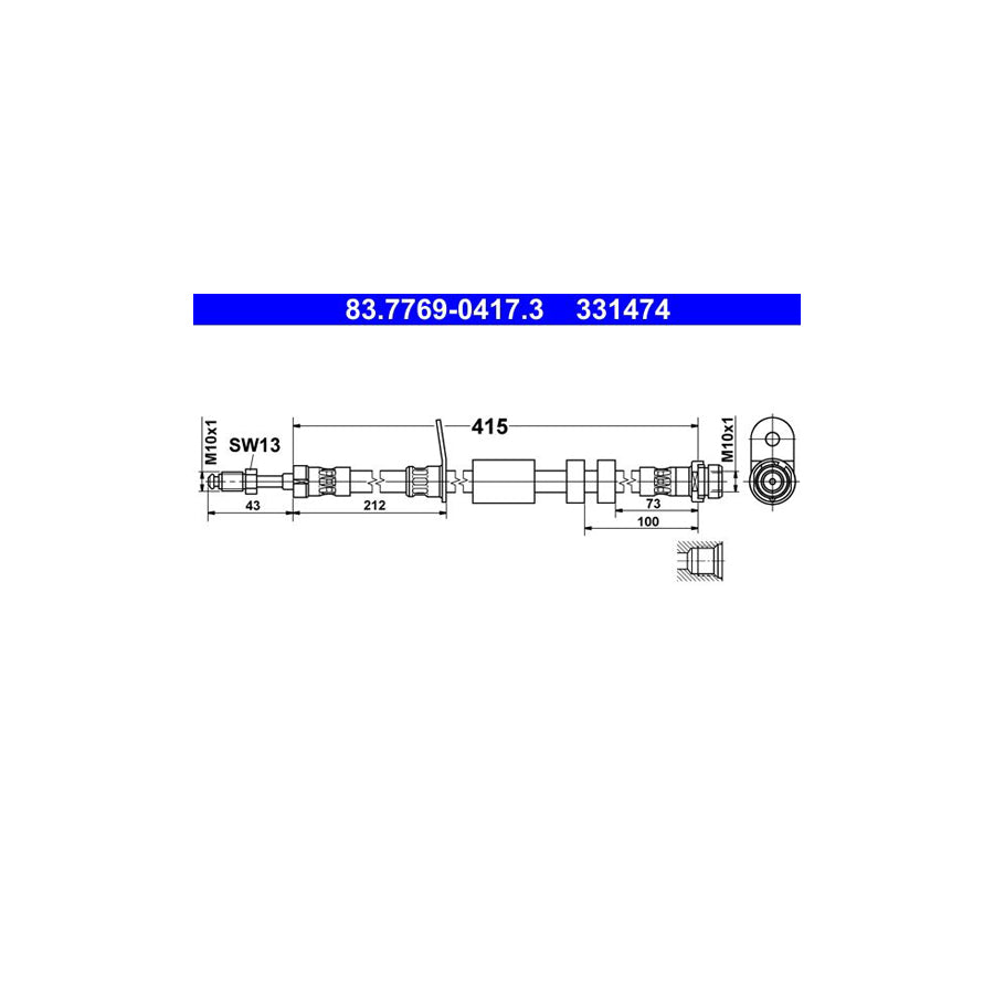 ATE 83 7769 0417 3 Brake Hose 415Mm M10X1