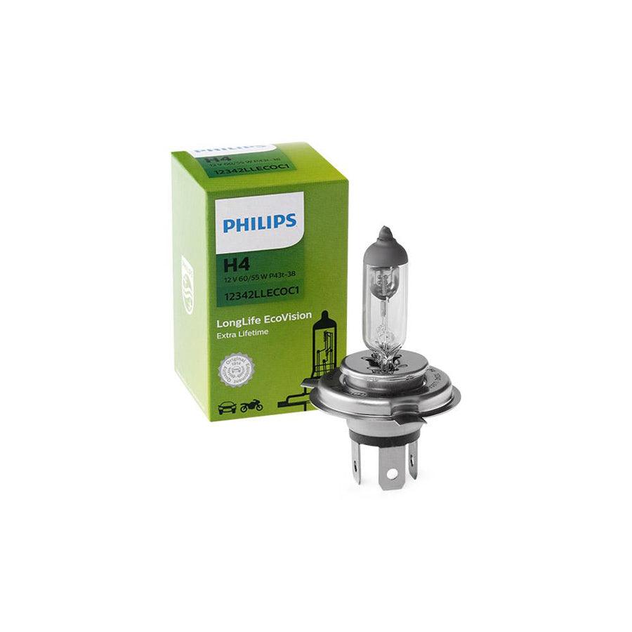 PHILIPS LongLife EcoVision 12342LLECOC1 Bulb, spotlight H4 12V 60/55W P43t-38 3000K Halogen
