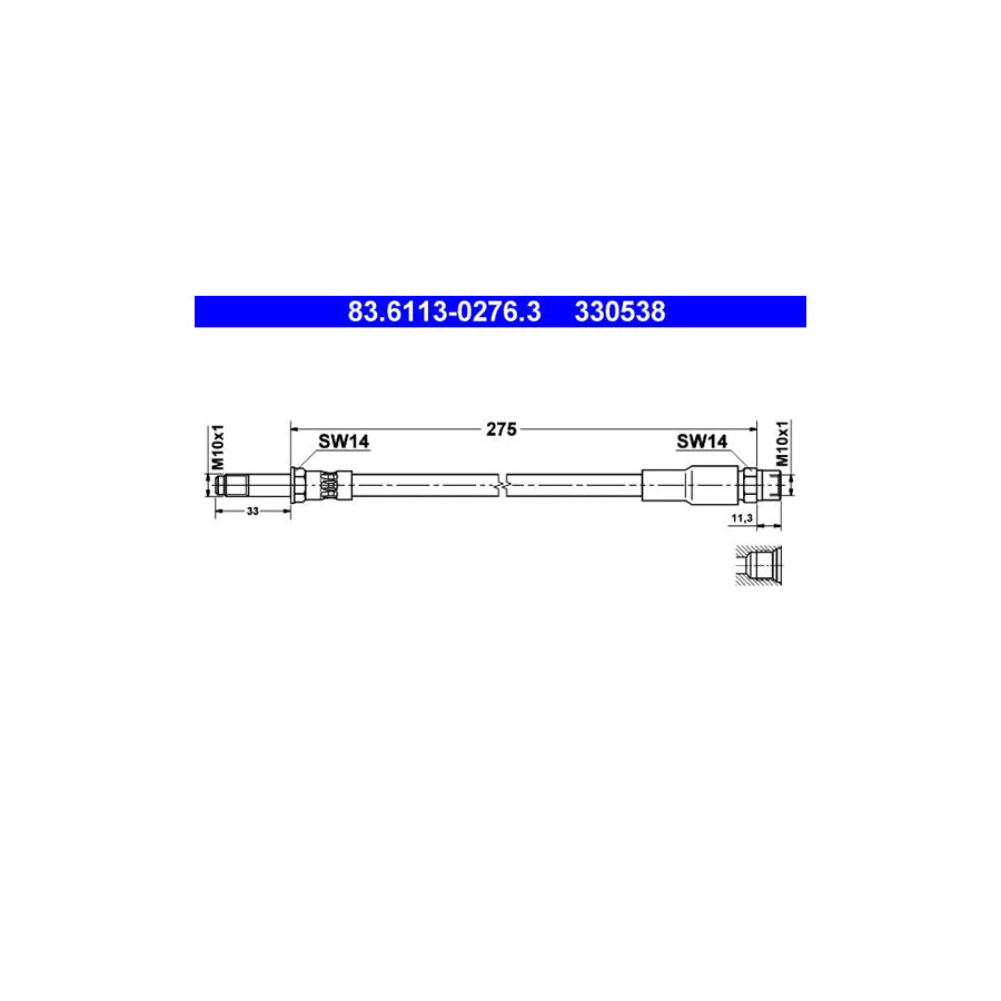 ATE 83 6113 0276 3 Brake Hose for BMW 5 Series 275Mm M10X1