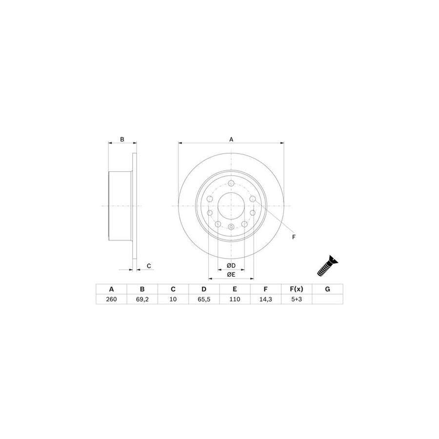 BOSCH 0 986 478 430 Brake Disc Solid Oiled with bolts screws