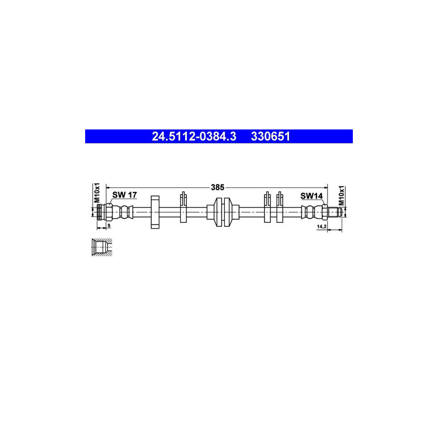ATE 24 5112 0384 3 Brake Hose 387Mm M10X1