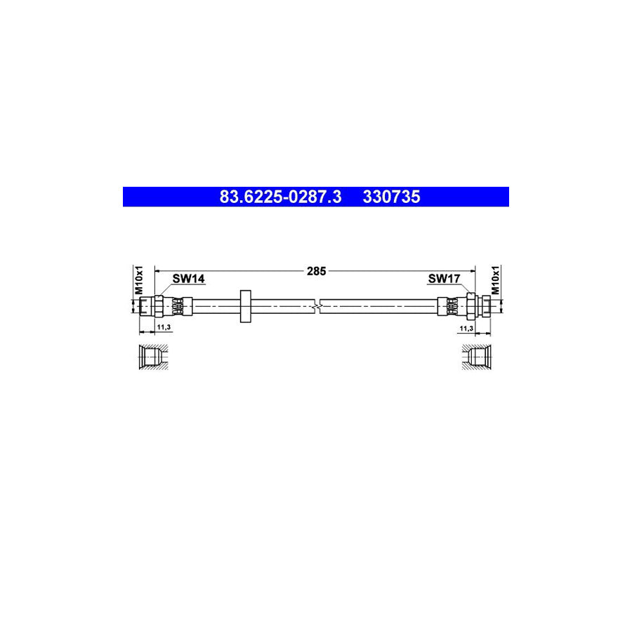 ATE 83 6225 0287 3 Brake Hose 285Mm