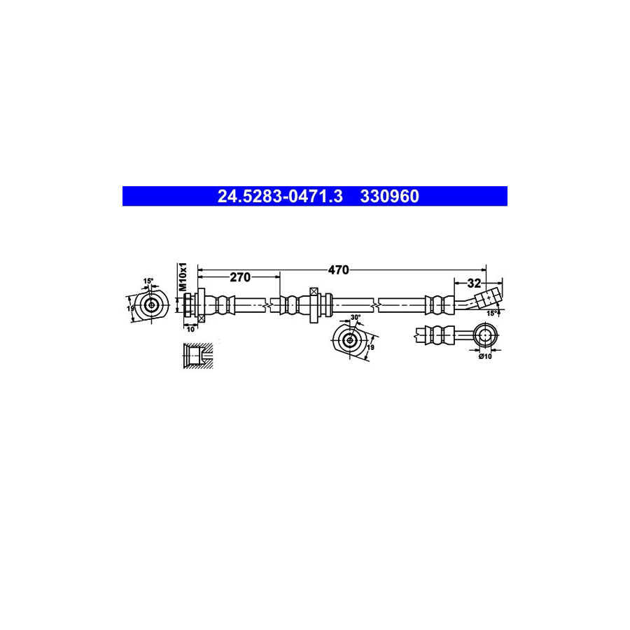 ATE 24 5283 0471 3 Brake Hose for NISSAN ALMERA 470Mm M10X1