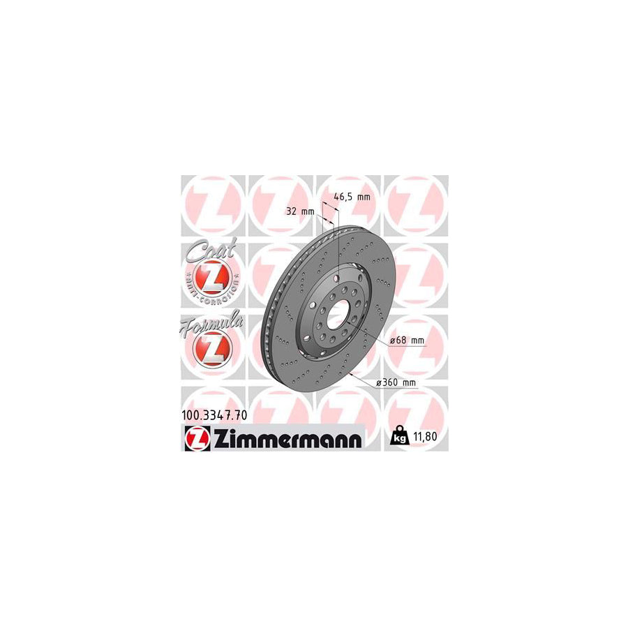 ZIMmERMANN FORMULA Z COAT Z 100 3347 70 Brake Disc for AUDI A4 B5 Avant 8D5 Perforated Two piece brake disc Vented Coated Alloyed High carbon
