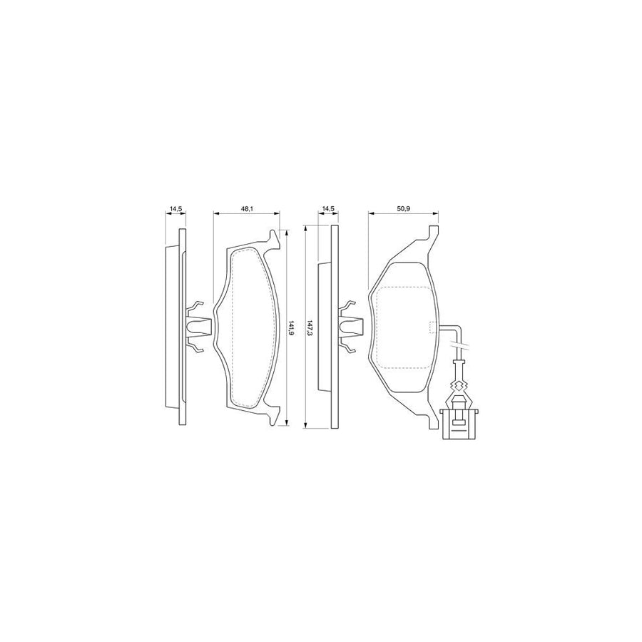 Bosch 0986424632 Brake Pad Set For Audi A2 8Z0 With Integrated Wear Sensor With Anti Squeak Plate With Piston Clip BP351