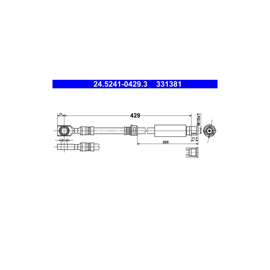 ATE 24 5241 0429 3 Brake Hose 429Mm M10X1