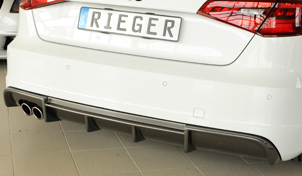 Rieger 00099355 Audi 8V A3 Rear Diffuser for Twin Tailpipe Left - Carbon-Look