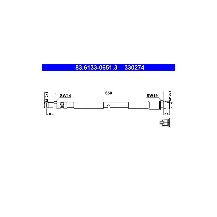 ATE 83 6133 0651 3 Brake Hose 650Mm M12X1