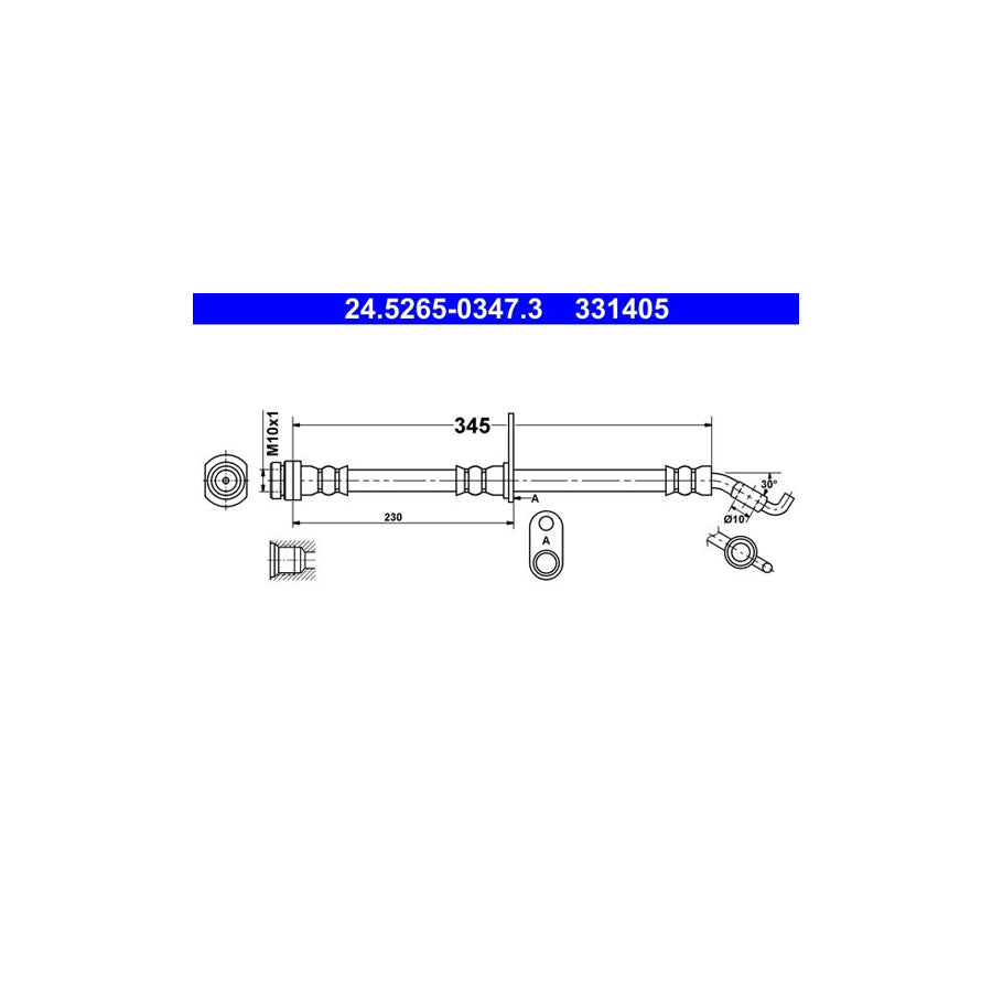 ATE 24 5265 0347 3 Brake Hose 345Mm M10X1