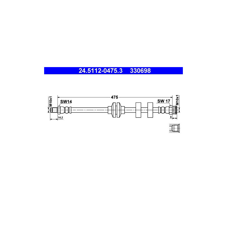 ATE 24 5112 0475 3 Brake Hose 475Mm M10X1