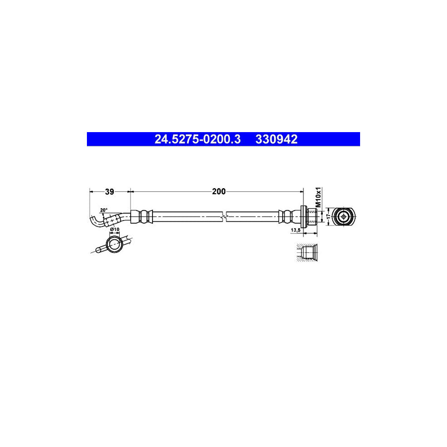 ATE 24 5275 0200 3 Brake Hose for TOYOTA Corolla Verso AR10 200Mm M10X1