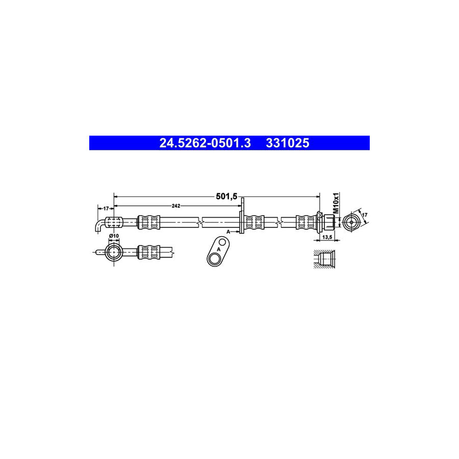 ATE 24 5262 0501 3 Brake Hose 501 5Mm M10X1