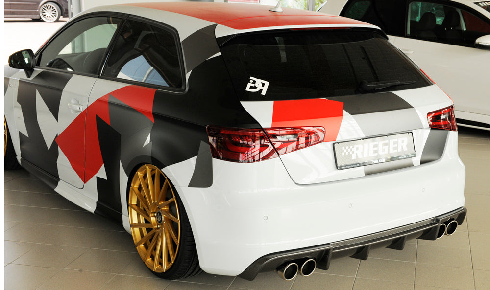 Rieger 00099356 Audi 8V A3 Rear Diffuser for Twin Tailpipe Left & Right - Carbon-Look