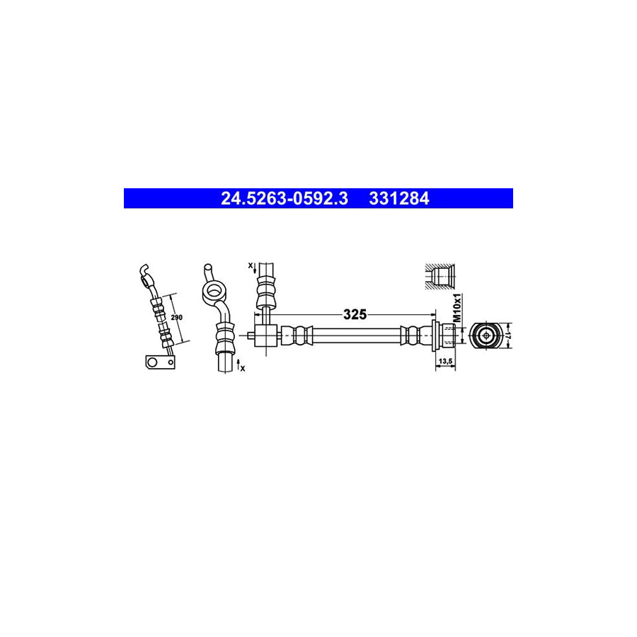 ATE 24 5263 0592 3 Brake Hose for TOYOTA Yaris I Hatchback P1 325Mm M10X1