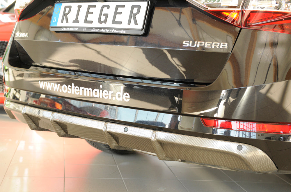 Rieger 00099364 Skoda 3T 3V Superb III Rear Diffuser - Carbon-Look