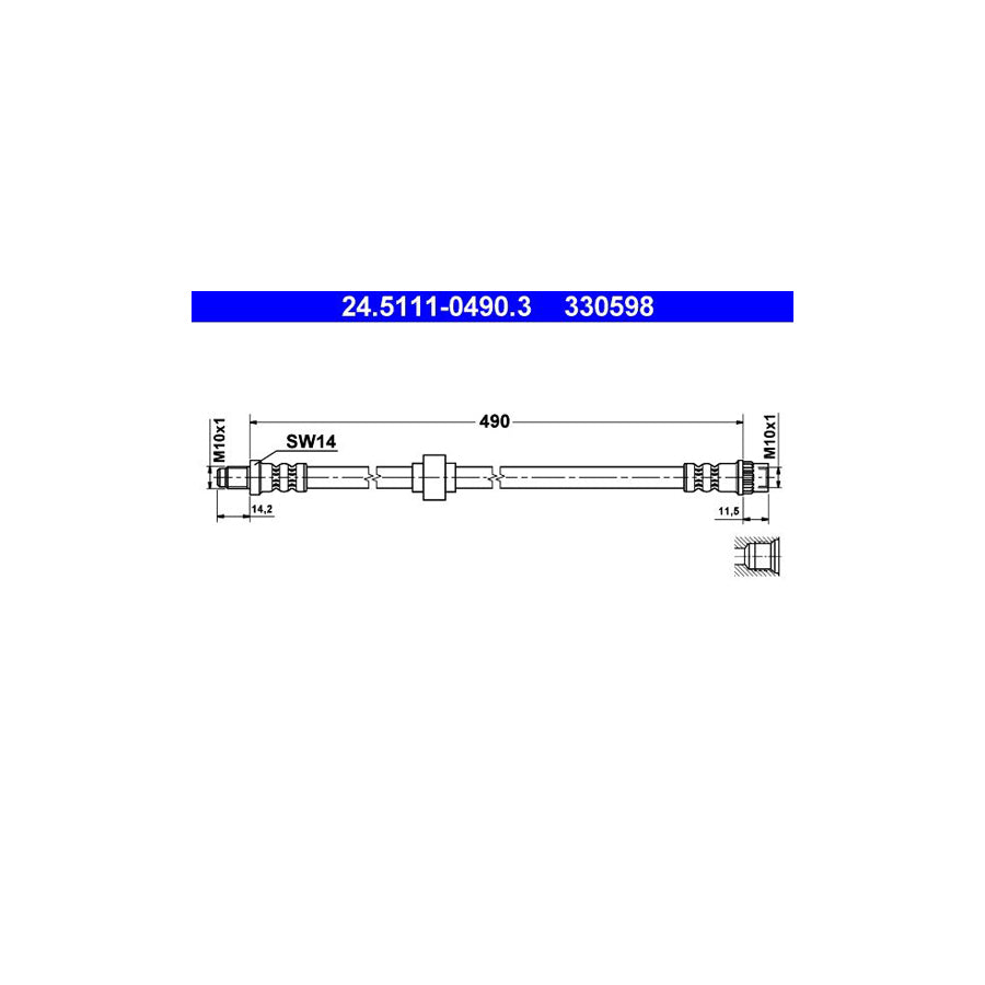 ATE 24 5111 0490 3 Brake Hose for RENAULT Espace III JE 490Mm M10X1