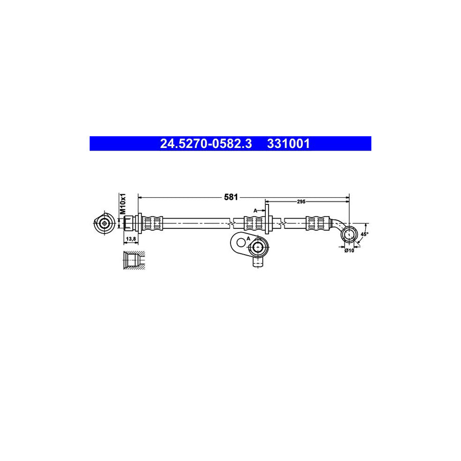 ATE 24 5270 0582 3 Brake Hose for HONDA CR V II RD 581Mm M10X1