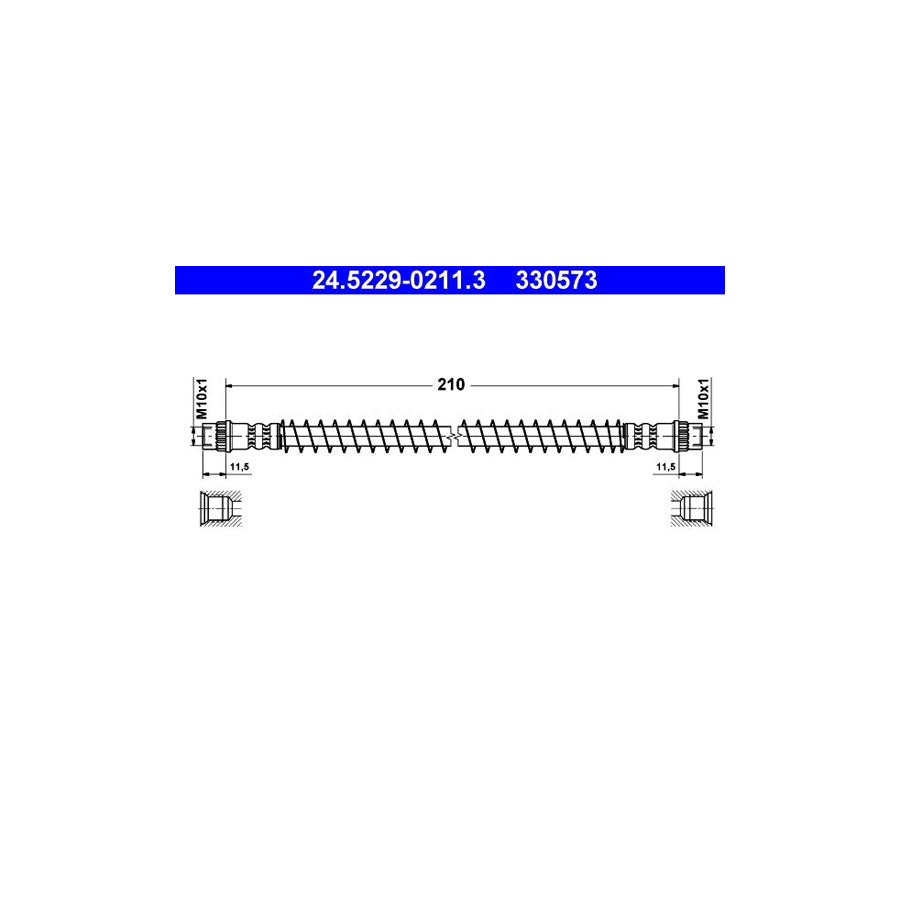 ATE 24 5229 0211 3 Brake Hose for PEUGEOT 106 210Mm