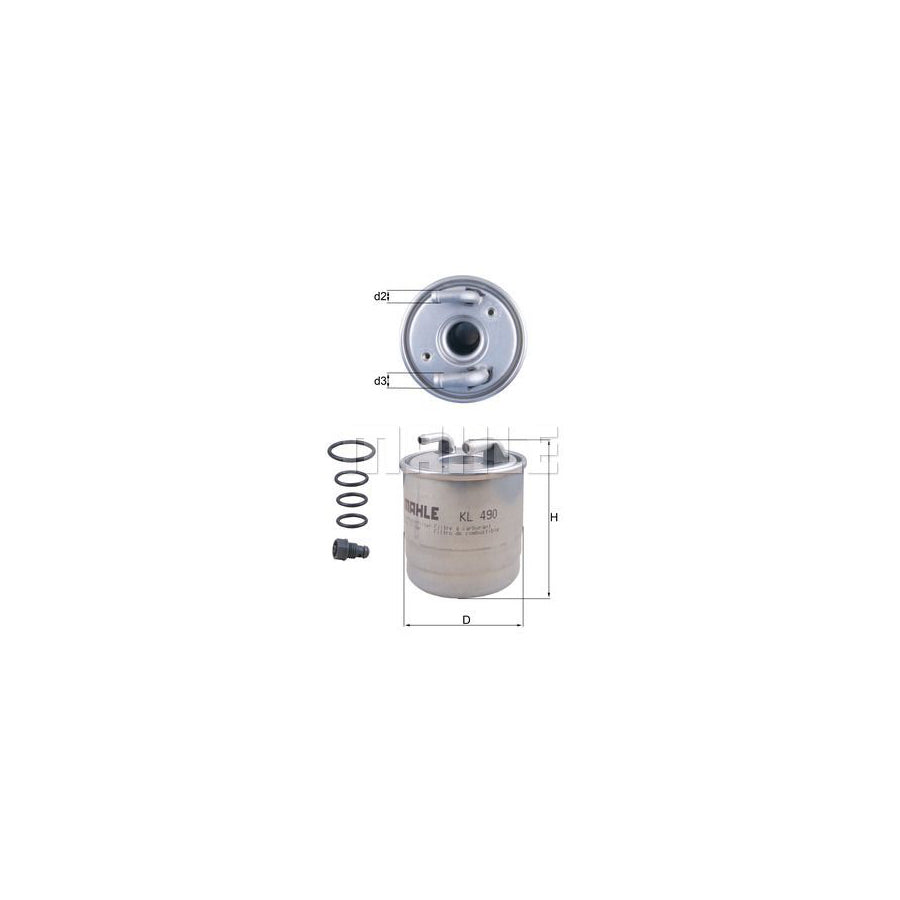 MAHLE ORIGINAL KL 490D Fuel filter In-Line Filter, without filter heating