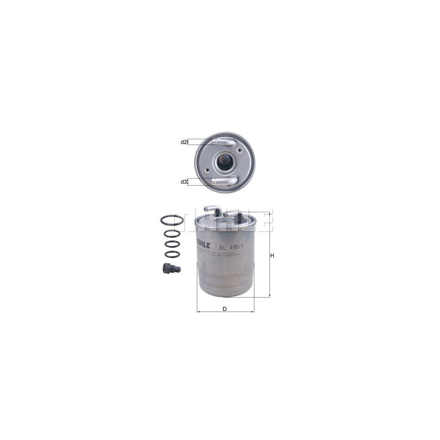 MAHLE ORIGINAL KL 490/1D Fuel filter In-Line Filter, without filter heating