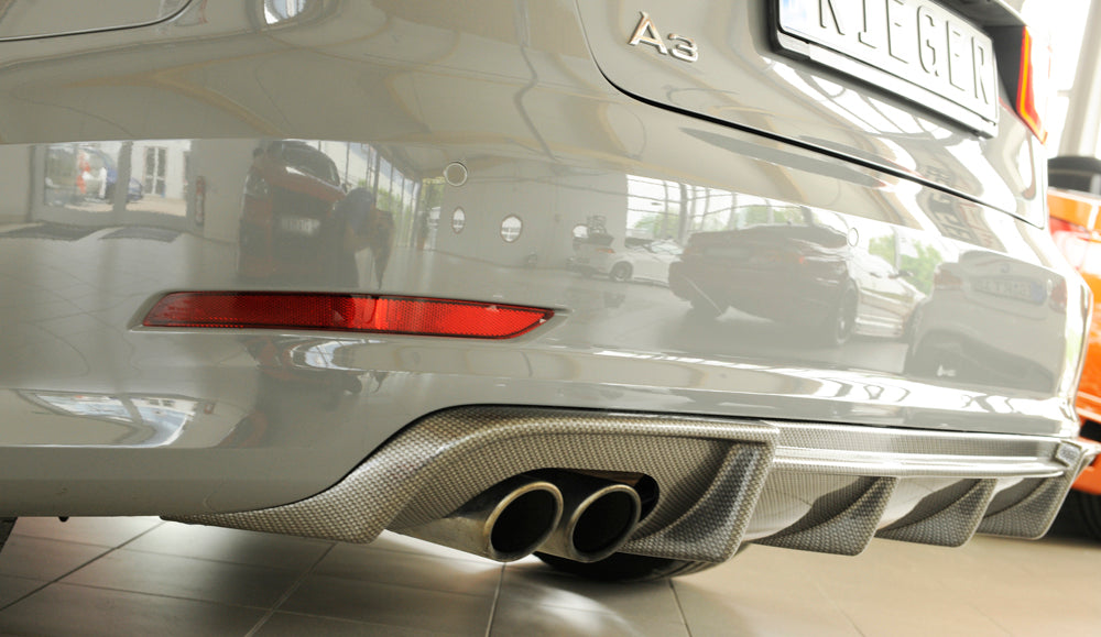 Rieger 00099367 Audi 8V A3 Rear Diffuser for Twin Tailpipe Left - Carbon-Look