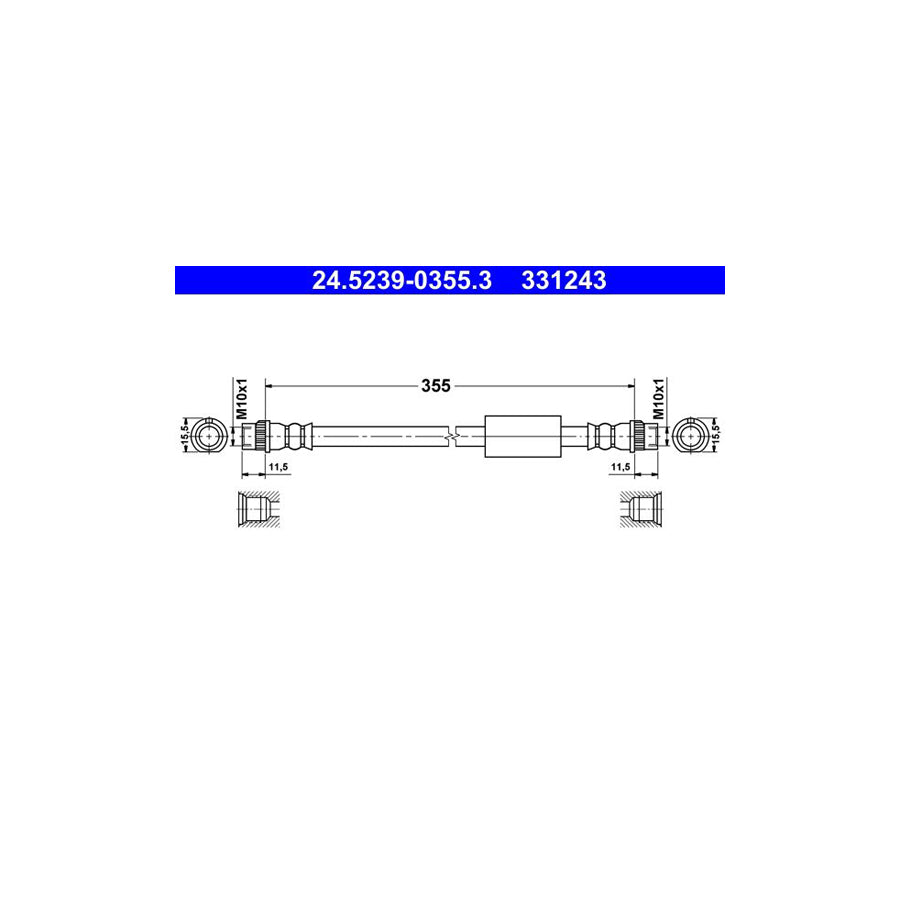 ATE 24 5239 0355 3 Brake Hose 355Mm