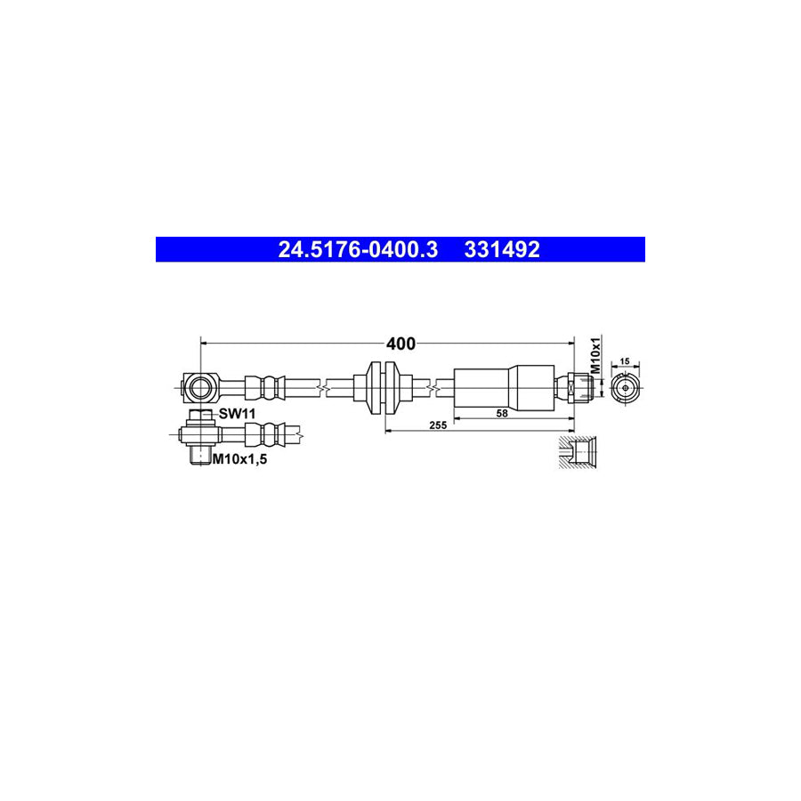 ATE 24 5176 0400 3 Brake Hose 400Mm M10X1