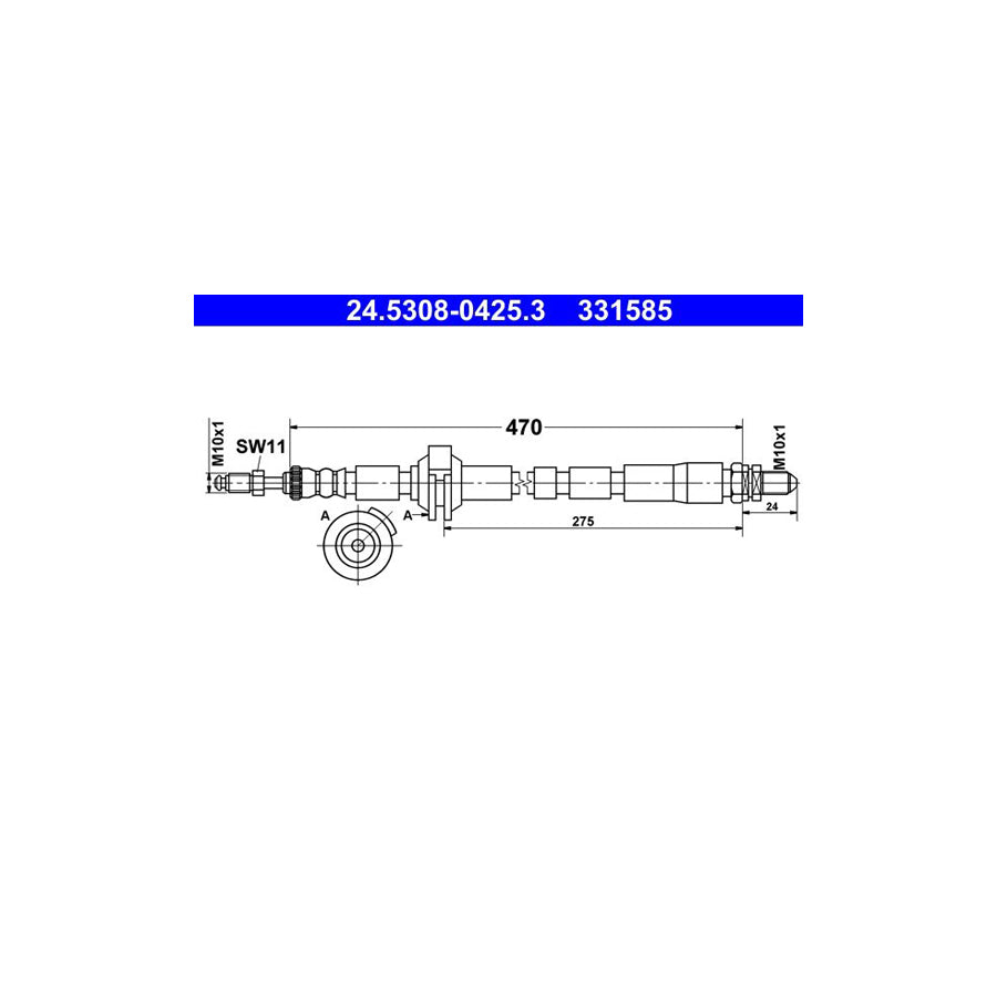 ATE 24 5308 0425 3 Brake Hose for FORD KA Hatchback RB 470Mm