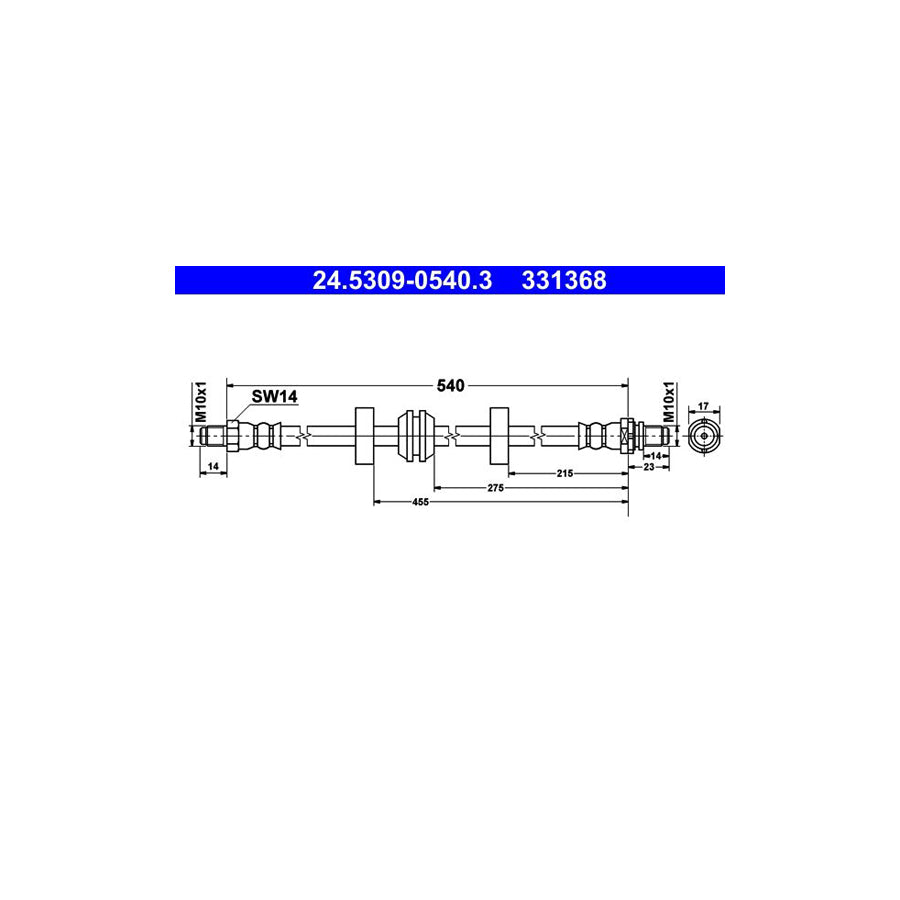 ATE 24 5309 0540 3 Brake Hose 540Mm