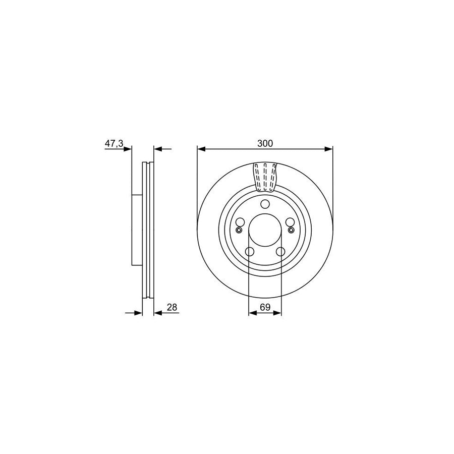 BOSCH 0 986 479 537 Brake Disc Vented Oiled