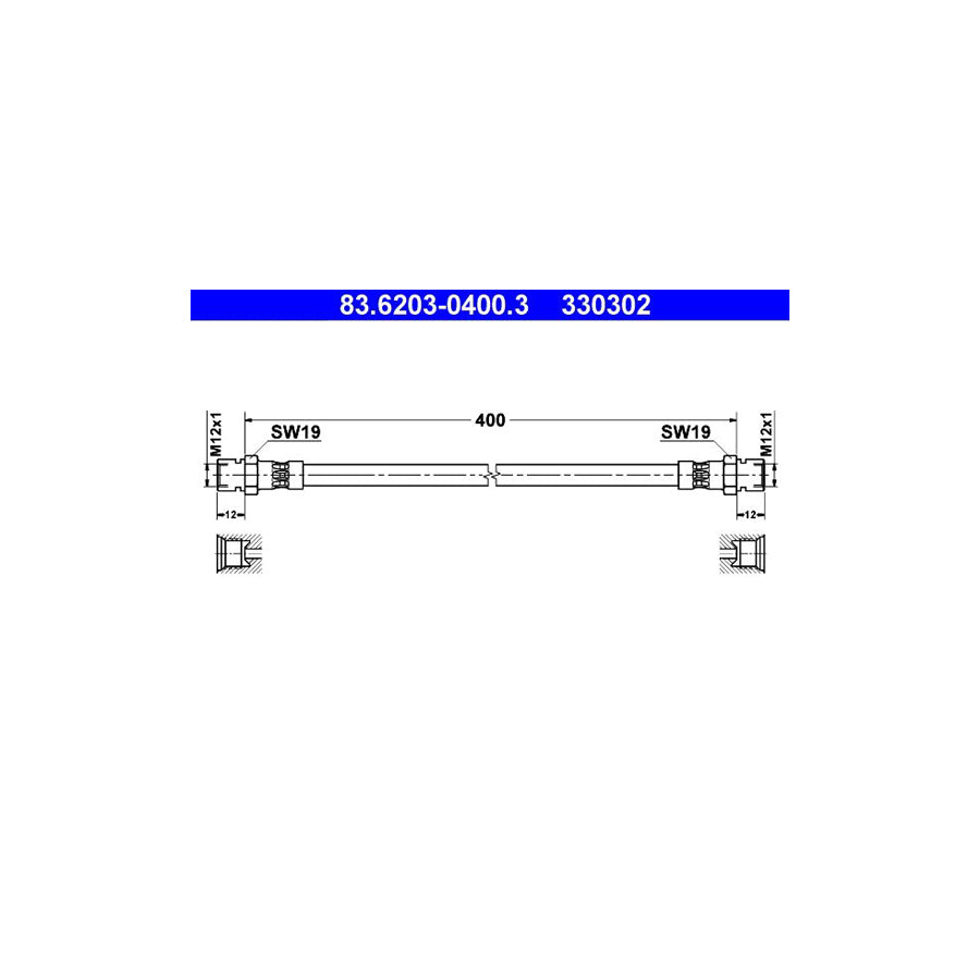 ATE 83 6203 0400 3 Brake Hose 400Mm
