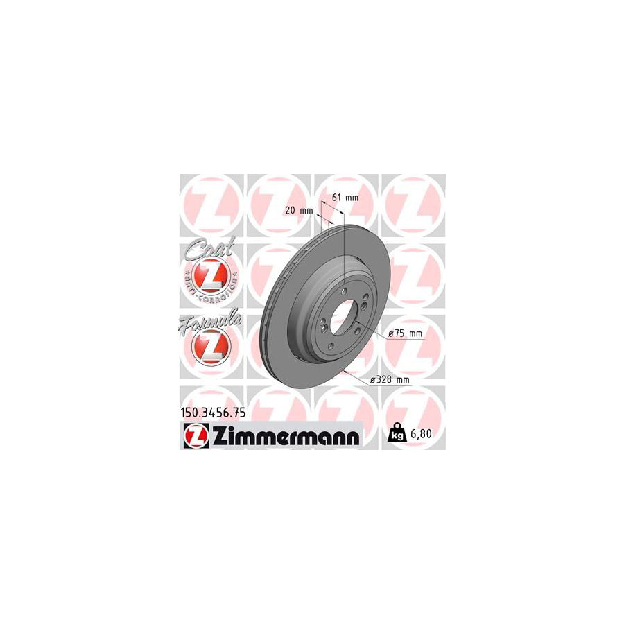ZIMmERMANN FORMULA Z COAT Z 150 3456 75 Brake Disc for BMW 5 Saloon E39 Two piece brake disc Vented Coated Alloyed High carbon