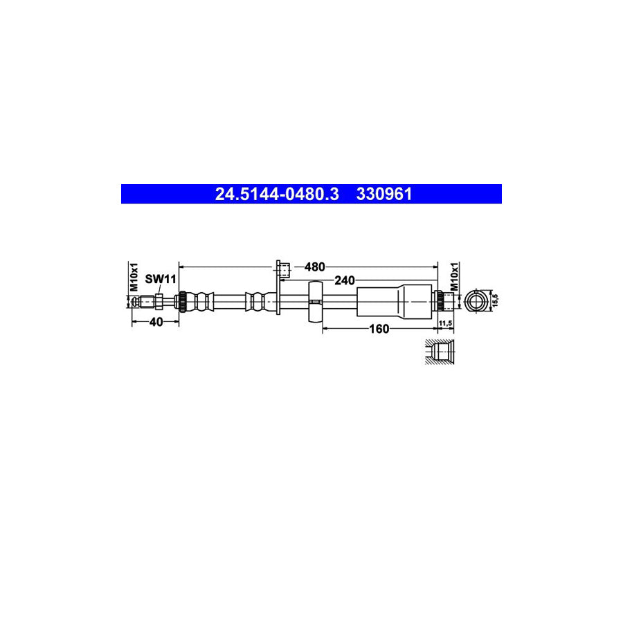 ATE 24 5144 0480 3 Brake Hose 480Mm M10X1