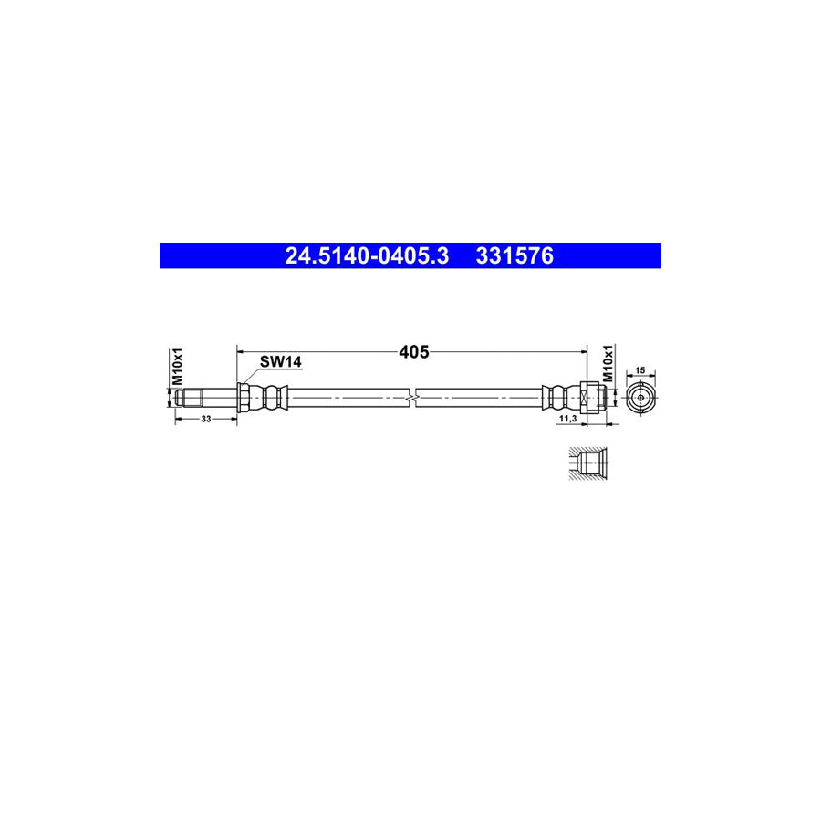 ATE 24 5140 0405 3 Brake Hose suitable for MERCEDES BENZ C Class 405Mm M10X1
