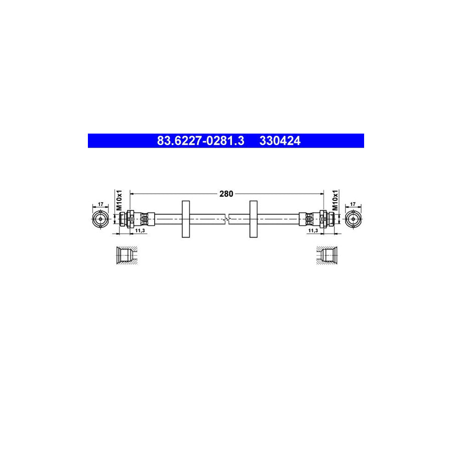 ATE 83 6227 0281 3 Brake Hose for FORD MONDEO 280Mm
