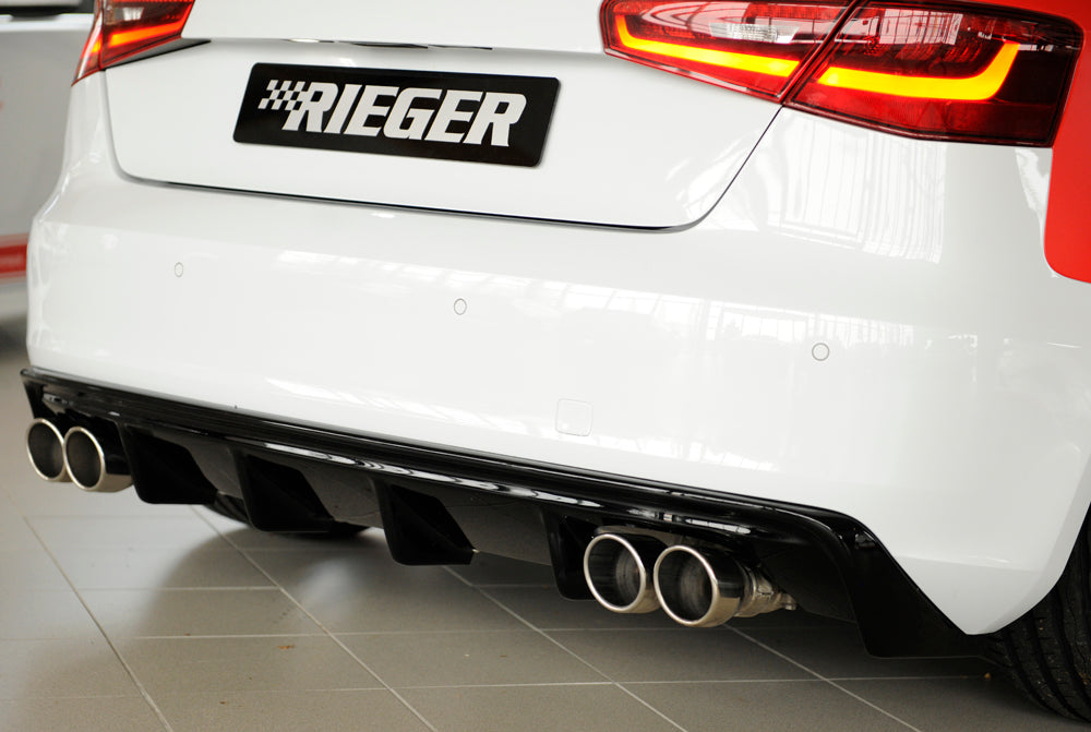 Rieger 00088101 Audi 8V A3 Rear Diffuser for Twin Tailpipe Left & Right - Glossy Black