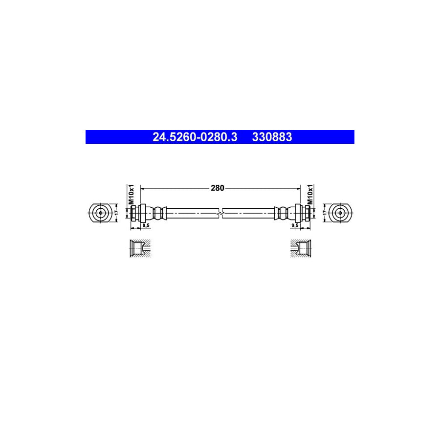 ATE 24 5260 0280 3 Brake Hose for TOYOTA COROLLA 280Mm