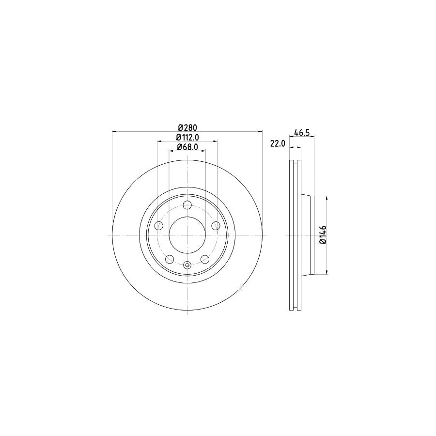HELLA PRO High Carbon 8DD 355 127 311 Brake Disc Internally Vented Coated High carbon without wheel hub without wheel studs