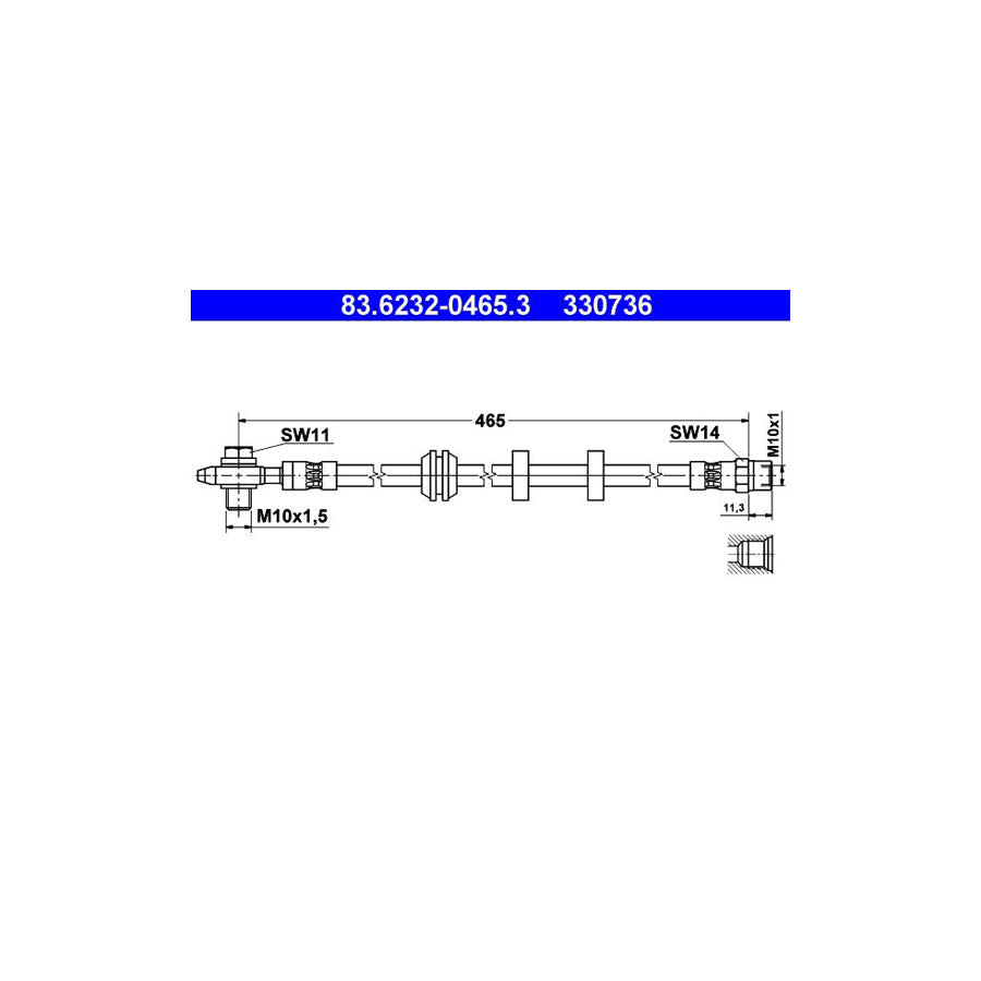 ATE 83 6232 0465 3 Brake Hose 465Mm M10X1