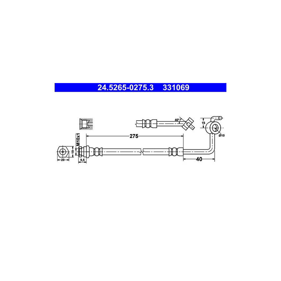 ATE 24 5265 0275 3 Brake Hose for MAZDA MX 5 II NB 275Mm M10X1