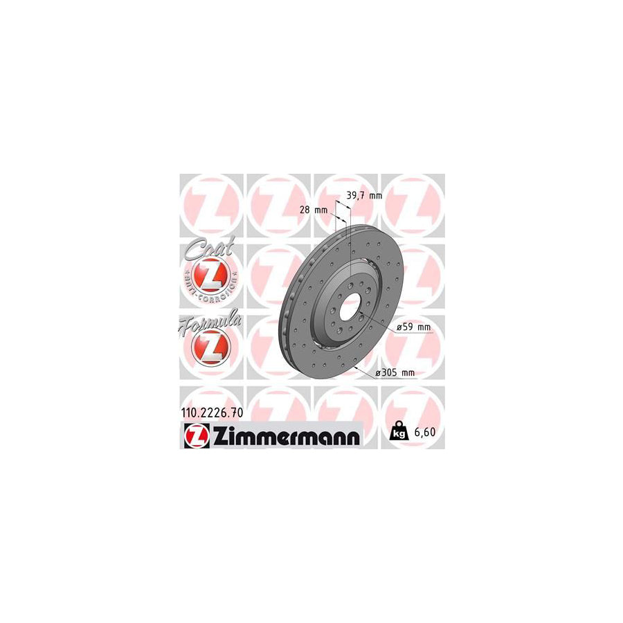 ZIMmERMANN 110 2226 70 Brake Disc for ALFA ROMEO 4C Perforated Two piece brake disc Vented Coated Alloyed High carbon