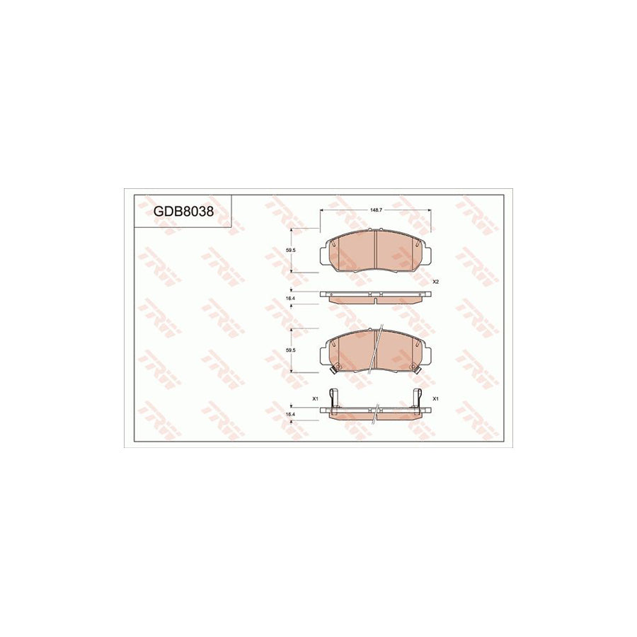 TRW Gdb8038 Brake Pad Set For Honda Civic Ix Saloon Fb Fg